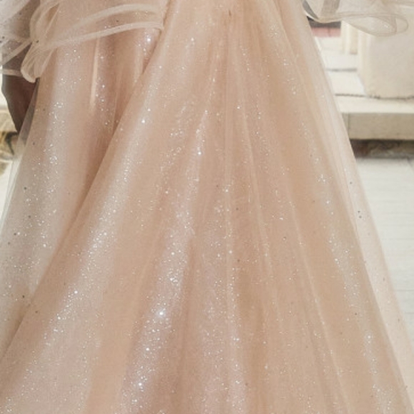 Champagne gold off the shoulder long sleeve floor length gown - Picture 10 of 15